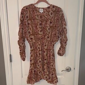 Misa Los Angeles Long Sleeve Dress - Pink and Brown